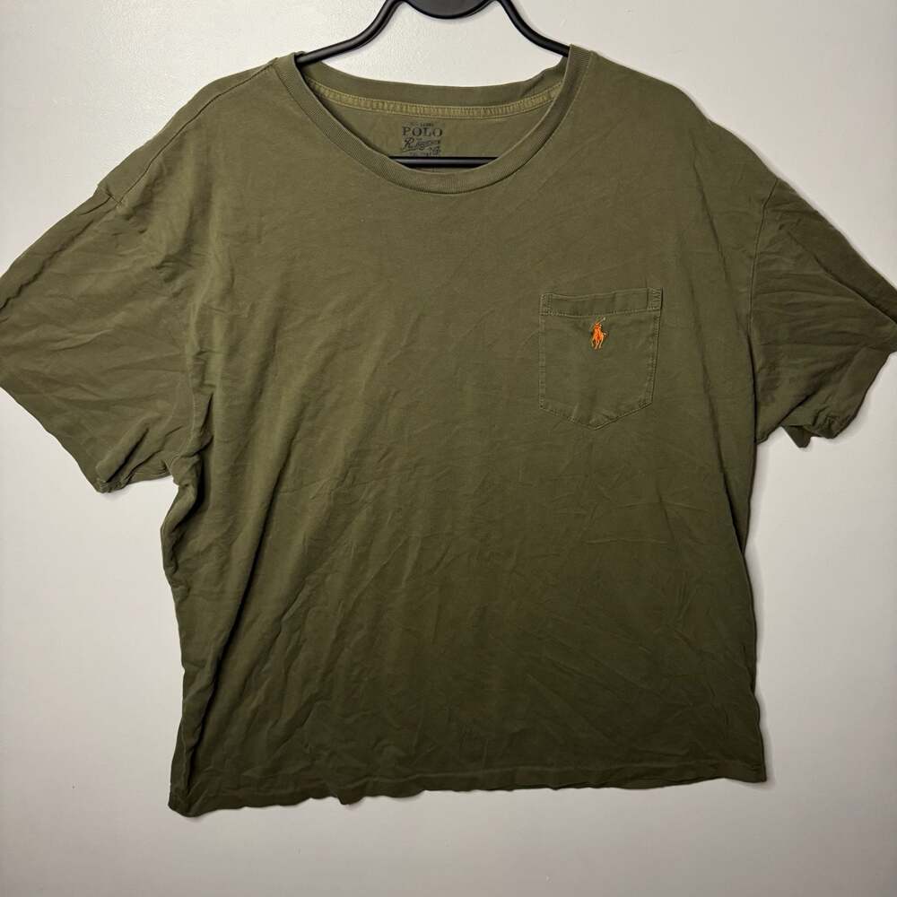 Polo Ralph Lauren Olive Green Pocket Jersey T-Shirt with Orange Pony Logo 2XL